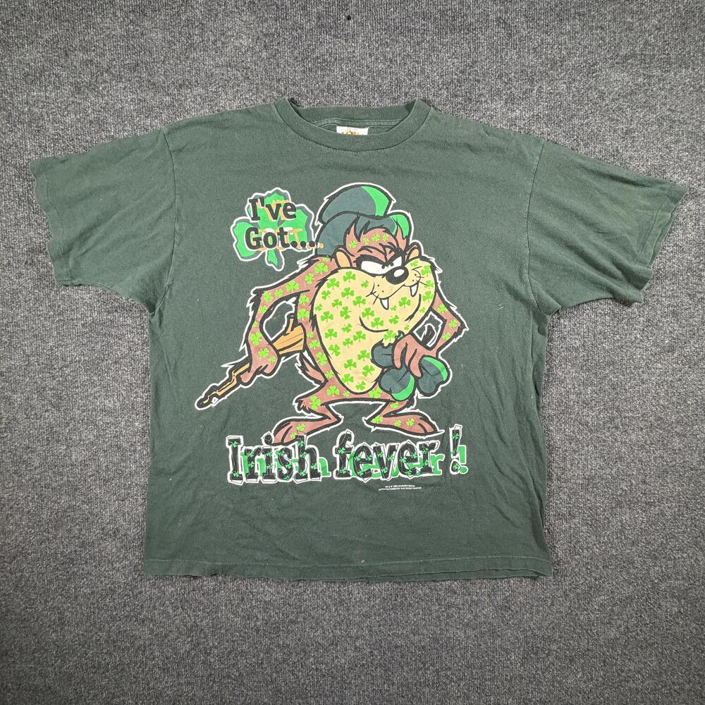 Vintage Looney Tunes Taz Irish Fever Shirt Mens XL Green St Patricks Day Tee